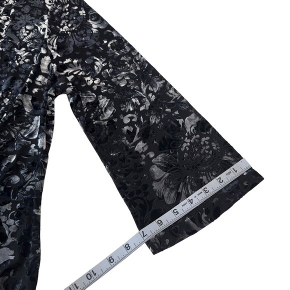 Vintage Y2k Nine West Black-Silver Floral Velvet Stretch Blouse SZ Large - Picture 11 of 12